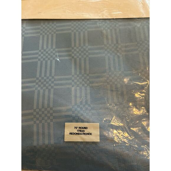 Vintage Blue Tablecloth Concorde 70 in Round Polyester Square Imprint Solid NWT - Picture 3 of 6